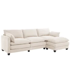 Hyleory Corduroy L-Shaped Sectional Sofa, 3-Seater Couch With Movable Ottoman, Modular Living Room Furniture For Apartments -Baxton Studio Sale Shop GUEST 7e4be9bd aac2 4221 979f 5071b198f325