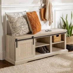 48" Transitional Sliding Door Wood And Metal Bench - Saracina Home -Baxton Studio Sale Shop GUEST 7e7d3fd3 cfbe 404d baa2 6aa5913b5340