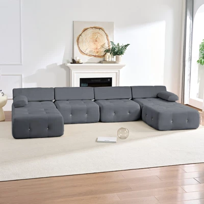 Mjkone U-Shaped Velvet Modular Sectional Sofa With Free Combination Ottoman,Convertible 4-Seater Sofa With Rivet Trim 17 Mjkone U-Shaped Velvet Modular Sectional Sofa With Free Combination Ottoman,Convertible 4-Seater Sofa With Rivet Trim - Image 17