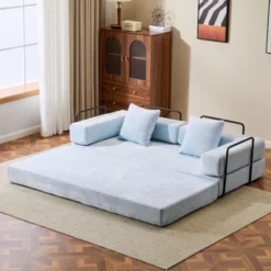 Flannel Floor Sofa Bed - Convertible Lounger With Back Support Pillows For Living & Bedroom -Baxton Studio Sale Shop GUEST 7e95e4a8 7702 49f9 8610 1d010f1baf44