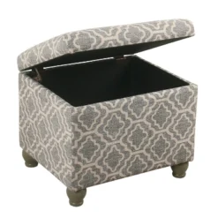 HomePop Medium Storage Ottoman Geometric Ash Gray: Upholstered Footstool With Rubberwood Legs