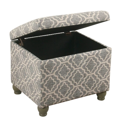 HomePop Medium Storage Ottoman Geometric Ash Gray: Upholstered Footstool With Rubberwood Legs 1 HomePop Medium Storage Ottoman Geometric Ash Gray: Upholstered Footstool With Rubberwood Legs