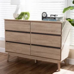 Mirren Light Oak 6 Drawer Dresser Brown, Dark Gray - Baxton Studio -Baxton Studio Sale Shop GUEST 7eeb2213 a484 4a09 a307 2807813b0ac1