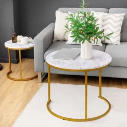 Costway Nesting Coffee Table Set Of 2 For Balcony Living Room Modern Round Side Tables Rustic Brown/Brown/Gold 22 Costway Nesting Coffee Table Set Of 2 For Balcony Living Room Modern Round Side Tables Rustic Brown/Brown/Gold -Baxton Studio Sale Shop GUEST 7f4ac2d7 2932 4676 9ecb 410d5370faae