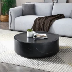 Fiberglass 31.49 Inch Round Coffee Table, Sturdy Fiberglass Table For Living Room No Assembly Required