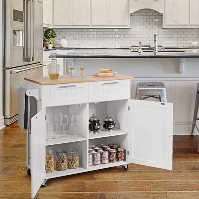 Costway Rolling Kitchen Cart Island Heavy Duty Storage Trolley Cabinet Utility White 1 Costway Rolling Kitchen Cart Island Heavy Duty Storage Trolley Cabinet Utility White