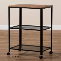Verna Metal And Wood Kitchen Serving Cart Oak Brown/Black - Baxton Studio -Baxton Studio Sale Shop GUEST 7fd54257 9a00 4696 9a50 4343d5962208
