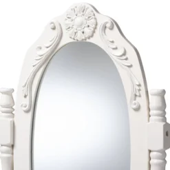 2pc Veronique White Finished Wood Vanity Table With Mirror And Ottoman White - Baxton Studio -Baxton Studio Sale Shop GUEST 80184e35 b853 4773 ba9d 826adcc20dd6