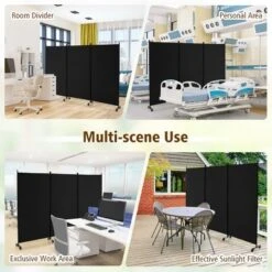 Costway 3-Panel Folding Room Divider 6Ft Rolling Privacy Screen WithLockable Wheels Black/Brown/Grey/White -Baxton Studio Sale Shop GUEST 80a1f4f3 fe79 4518 a614 2e0b694d538b