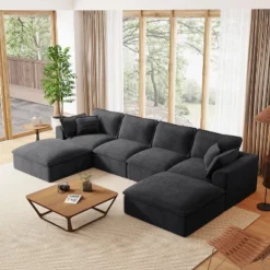 142'' U-Shaped Modular Sectional Sofa, Luxury Fully Compressed Couch With Ottomans & Cloud-Like Cushions - ModernLuxe