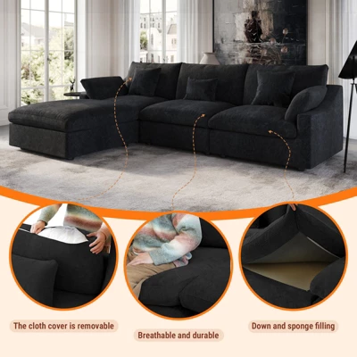 Cloud Couch Modular Sectional Sofa,119.29" U Shaped Couch, Oversized Down Filled Convertible Wide Seater,3 Seater With 2 Ottomans For Living Room Set 3 Cloud Couch Modular Sectional Sofa,119.29" U Shaped Couch, Oversized Down Filled Convertible Wide Seater,3 Seater With 2 Ottomans For Living Room Set - Image 3