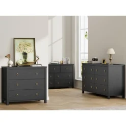 3 Dresser For Bedroom, 29" Tall Dresser, Modern Tall Drawer Dresser With Storage, Wooden Closet Dressers Chest Of Drawers, White -Baxton Studio Sale Shop GUEST 8100a19a 9899 43f3 8581 2f19e7121288 1