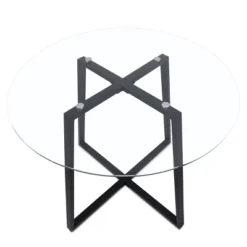 36'' Hana Glass Top Modern Round Dining Table Pedestal Black Leg-The Pop Maison -Baxton Studio Sale Shop GUEST 812e731e d7ca 488e 8452 4c17f579d8fa