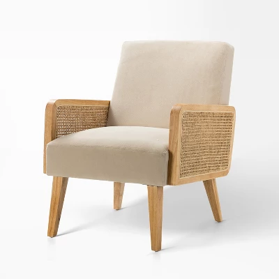 Chloé Cane Arm Chair With Wood Base Living Room Upholstered Accent Chair With Rattan Armrest | Karat Home 13 Chloé Cane Arm Chair With Wood Base Living Room Upholstered Accent Chair With Rattan Armrest | Karat Home - Image 13