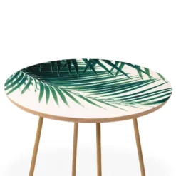 Round Anita's & Bella's Artwork Palm Leaves Green Vibes Side Table Green/Gold - Deny Designs