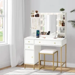 Vanity Desk With Mirror, Makeup Vanity Table With Chair & Charging Station, Dressing Table 8 Vanity Desk With Mirror, Makeup Vanity Table With Chair & Charging Station, Dressing Table -Baxton Studio Sale Shop GUEST 8170e25e 6cd0 42c5 a325 8c63c777d3d6