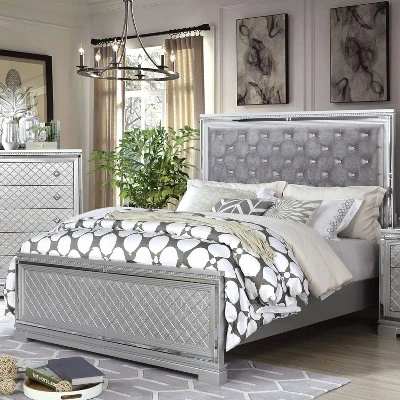 3pc Queen Tenaya Bed With 2 Nightstands Set Silver/Gray - HOMES: Inside + Out 2 3pc Queen Tenaya Bed With 2 Nightstands Set Silver/Gray - HOMES: Inside + Out - Image 2