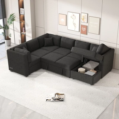 NicBex Modern 108.6" Pull Out Sofa Bed Chenille Convertible Sleeper Sofa With USB Ports And Storage Chaise For Living Room 2 NicBex Modern 108.6" Pull Out Sofa Bed Chenille Convertible Sleeper Sofa With USB Ports And Storage Chaise For Living Room - Image 2