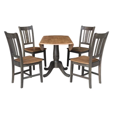 5pc 42" Round Dual Drop Leaf Dining Table With 4 Splat Back Chairs Hickory/Washed Coal - International Concepts 2 5pc 42" Round Dual Drop Leaf Dining Table With 4 Splat Back Chairs Hickory/Washed Coal - International Concepts - Image 2
