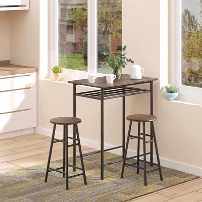 HOMCOM 3 Piece Counter Height Bar Table And Chairs Set, Space Saving Dining Table With 2 Matching Stools, Storage Shelf Metal Frame Footrest 2 HOMCOM 3 Piece Counter Height Bar Table And Chairs Set, Space Saving Dining Table With 2 Matching Stools, Storage Shelf Metal Frame Footrest - Image 2