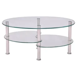 Tangkula Oval Dining Table Tempered Glass Top Tea Table Chrome Base Living Room -Baxton Studio Sale Shop GUEST 82f63b72 c972 4008 b48f f6f14b7dfe74