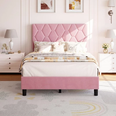 Upholstered Bed Frame With Diamond Tufted Headboard - Fabric Platform, Noise-Free Solid Wood Slats, No Box Spring Needed, Easy Assembly 2 Upholstered Bed Frame With Diamond Tufted Headboard - Fabric Platform, Noise-Free Solid Wood Slats, No Box Spring Needed, Easy Assembly - Image 2
