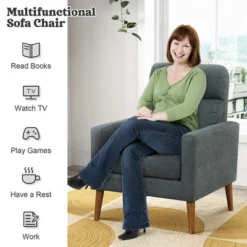 Costway Accent Arm Chair Modern Lint Fabric Sofa Chair W/Solid Wood Legs For Living Room -Baxton Studio Sale Shop GUEST 83fca908 0389 4459 b187 d92fafd329ac