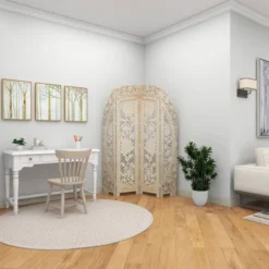 Eclectic Wood Room Divider Screen White - Olivia & May -Baxton Studio Sale Shop GUEST 84313363 de19 4d71 aefa 83c938987352