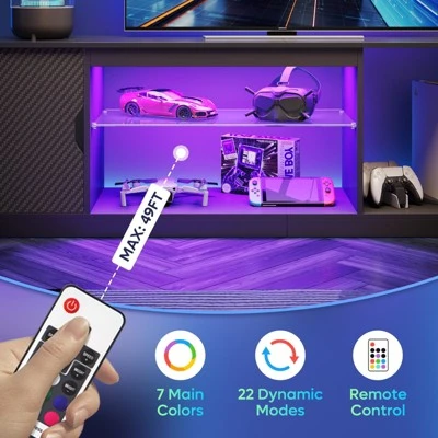 Bestier 70" TV Stand For Up To 75 Inch TV, LED Gaming Entertainment Center With Storage Cabinet, Media Console With Adjustable Tempered Glass Shelf 2 Bestier 70" TV Stand For Up To 75 Inch TV, LED Gaming Entertainment Center With Storage Cabinet, Media Console With Adjustable Tempered Glass Shelf - Image 2