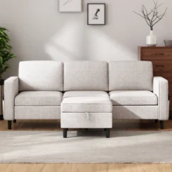 Mjkone Convertible Sectional Sofa Couch, 3-Seat L-Shaped Sofa With Storage Ottoman -Baxton Studio Sale Shop GUEST 844f25c2 5de8 482e 8a70 71069cc873a3
