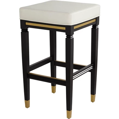 55 Downing Street Jaxon Black Wood Bar Stool 31" High Modern White Faux Leather Cushion With Footrest For Kitchen Counter Height Island Shed House 7 55 Downing Street Jaxon Black Wood Bar Stool 31" High Modern White Faux Leather Cushion With Footrest For Kitchen Counter Height Island Shed House - Image 7