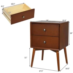 Tangkula Mid Century Nightstand Sofa End Table Bedroom Side Table With 2 Drawers
