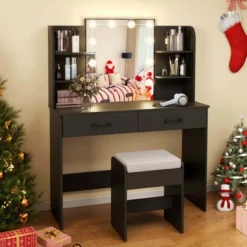 Costway Makeup Vanity Desk With Lighted Mirror Charging Station 3-Color Dimmable LED Lights White/Black 12 Costway Makeup Vanity Desk With Lighted Mirror Charging Station 3-Color Dimmable LED Lights White/Black -Baxton Studio Sale Shop GUEST 852ea6b1 365f 446e 8d0b f82e4d5e3f88