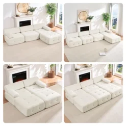 Mjkone U-Shaped Velvet Modular Sectional Sofa With Free Combination Ottoman,Convertible 4-Seater Sofa With Rivet Trim 29 Mjkone U-Shaped Velvet Modular Sectional Sofa With Free Combination Ottoman,Convertible 4-Seater Sofa With Rivet Trim -Baxton Studio Sale Shop GUEST 8594f71f 5488 4b47 bd35 b6d75d482790