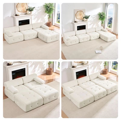 Mjkone U-Shaped Velvet Modular Sectional Sofa With Free Combination Ottoman,Convertible 4-Seater Sofa With Rivet Trim 12 Mjkone U-Shaped Velvet Modular Sectional Sofa With Free Combination Ottoman,Convertible 4-Seater Sofa With Rivet Trim - Image 12