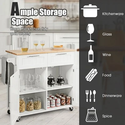 Costway Rolling Kitchen Cart Island Heavy Duty Storage Trolley Cabinet Utility White 3 Costway Rolling Kitchen Cart Island Heavy Duty Storage Trolley Cabinet Utility White - Image 3