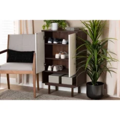 2 Door Meike Two-Tone Wood Shoe Cabinet Walnut/White - Baxton Studio -Baxton Studio Sale Shop GUEST 863ee331 3871 49a0 87fa 3954fd3c68a2