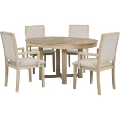 5 PCS Round Extendable Dining Table Set With Butterfly Leaf And 4 Upholstered Dining Armchairs-ModernLuxe 20 5 PCS Round Extendable Dining Table Set With Butterfly Leaf And 4 Upholstered Dining Armchairs-ModernLuxe -Baxton Studio Sale Shop GUEST 865ef322 d1f8 4837 9f0d 184630bcd9ef