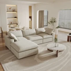 WJShome 4Piece Sectional Sofa Couch,120.45" Down Filled Cloud Modular Couch With Storage Ottoman