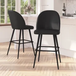 Merrick Lane Set Of 2 Modern Armless Barstools With Contoured Backs, Steel Frames, And Integrated Footrests -Baxton Studio Sale Shop GUEST 86f37771 123c 424b acb5 52435ab7181d