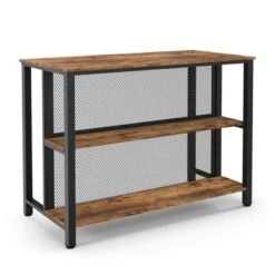 Costway 36" Tall 3-Tier Bar Table With Storage Metal Frame Adjustable Foot Pads Rustic Brown/Grey -Baxton Studio Sale Shop GUEST 87180e6a 7dd0 421f a93c bab00195088b