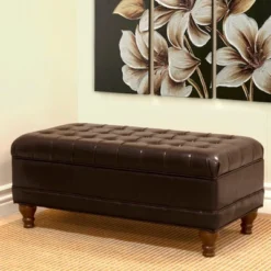 Deluxe Tufted Storage Bench Espresso - HomePop: Faux Leather, Bedroom & Living Room Use, Hinged Lid -Baxton Studio Sale Shop GUEST 87560774 bb62 435e 80d8 2dcb40f77bed