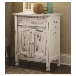 1-drawer Storage Cabinet Hardwood White - Alaterre Furniture