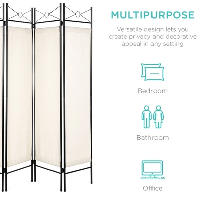 Best Choice Products 6ft 4-Panel Folding Privacy Screen Room Divider Decoration Accent W/ Steel Frame 3 Best Choice Products 6ft 4-Panel Folding Privacy Screen Room Divider Decoration Accent W/ Steel Frame - Image 3