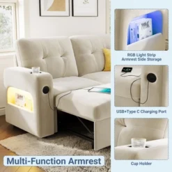 84" L-Shaped Sleeper Sofa Couch, Convertible Pull-Out Sofa Bed With Storage Chaise, Charging Station & LED Lights -Baxton Studio Sale Shop GUEST 87aa3196 3b5f 4340 80a0 97cdc9a0ece0