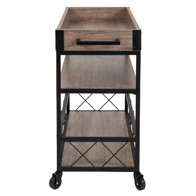 Flash Furniture Buckhead Distressed Light Oak Wood And Iron Kitchen Serving And Bar Cart With Wine Glass Holders 6 Flash Furniture Buckhead Distressed Light Oak Wood And Iron Kitchen Serving And Bar Cart With Wine Glass Holders - Image 6