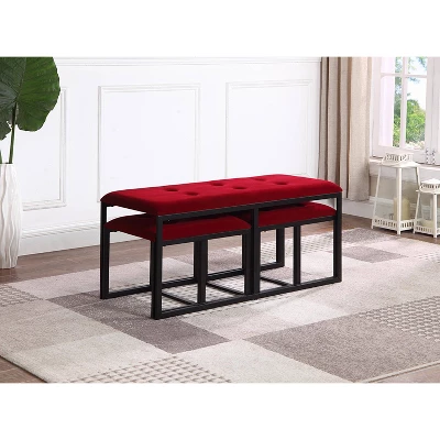 Tufted Metal Bench With 2 Seating Red - Ore International 3 Tufted Metal Bench With 2 Seating Red - Ore International - Image 3