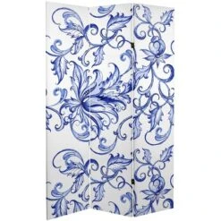 6" Double Sided Filigree Canvas Room Divider Blue - Oriental Furniture