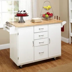 Cottage Country Wood Top Kitchen Cart White - Buylateral -Baxton Studio Sale Shop GUEST 8849888c 3a6c 49e5 8fe0 3dfa02b1b6e9