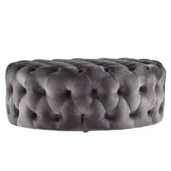 Beekman Place Velvet Button Tufted Round Cocktail Ottoman - Inspire Q -Baxton Studio Sale Shop GUEST 8859bc88 4367 449e b635 6b827ab0b753